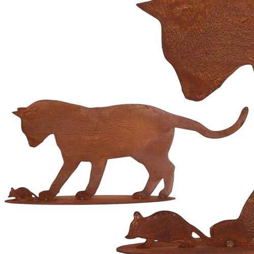 Rostikal Katze 25 cm - Gartendeko für Draußen Wetterfest, Deko Garten Tierfigur aus Rost Metall, Tierfiguren Gartenfiguren - Rostige Metall Dekoration als Geschenk