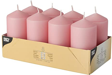 8 Stumpenkerzen Ø 50 mm · 100 mm altrosa