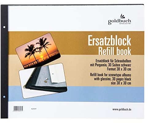 goldbuch 83077 Ersatzblock für Schraubalbum, 30 schwarze Seiten mit Pergamin-Trennblättern, Passend für Foto Album mit einer Größe von 39 x 31 cm, Nachfüll Pack für Fotoalben