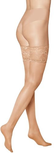 KUNERT Damen Halterlose Strümpfe Satin Look 20 breites Spitzenband 20 DEN Cashmere 0540 L