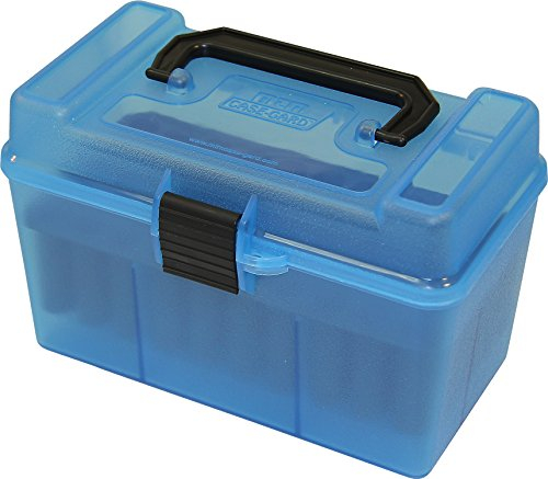 MTM H50-XL-24 Deluxe Handled 50-Round Rifle Ammo Case Box 270 300 WSM 338 Lapua (Clear Blue)
