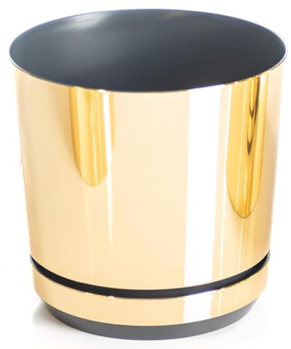 KERD Blumentopf 18 cm, Glanzgold (011), dekorativ, hochwertig, aus recyceltem Material, mit Drainagesystem, mit Untersetzer, handbeklebt, Spiegeleffekt, Hochglanz, für Moderne Innenräume, Glamour