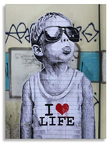 Wandbilder Druck auf leinwand Banksy Graffiti - Bild I Love My Life Bild fertig auf Keilrahmen Kunstdrucke, Wandbilder, Bilder zur Dekoration - direkt vom (20x30 cm)