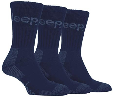 Jeep Mens 3 Pair Luxury Terrain Cushion Sole Walking Hiking Work Socks 6-11 | Trekking Footwear | Extra Padding | Safety Footwear Layer | Cushioned Contact Area | Multi Pair Value Set
