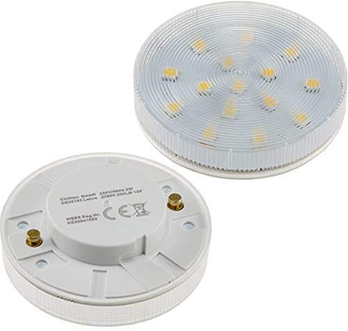 ChiliTec LED Lampe GX53 Sockel 3W 290lm - flaches Leuchtmittel Ø75x25mm - geeignet für Wandleuchten, Aussenleuchten, Bodeneinbauleuchten - Lichtfarbe 2700k / Warmweiß