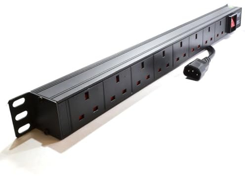 kenable Power Distribution Unit C14 to 8 UK Sockets 19 inch Vertical Rack PDU 13A 1.8m Cable