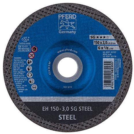 PFERD 162255 Trennscheiben, Leistungs Linie, SG Steel, Gekröpfte Ausführung EH, 22.23mm Bohrungs Ø, 3mm x 150mm, 25 Stück