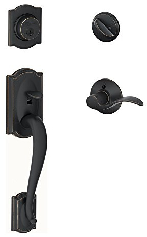 SCHLAGE Camelot Single Cylinder Handleset and Left Hand Accent Lever, Aged Bronze (F60 CAM 716 Acc LH)