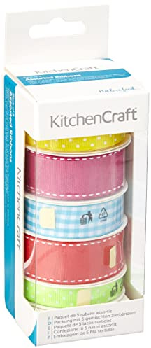 KitchenCraft Sweetly Does It Cake Ribbon, Fabric, Multi Colour, Set of 5 Bright Ribbons for Crafts, Cakes and Gifts