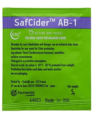 Fermentis Safcider 5 g Trockenhefe für Apfelwein Wein vergären für 20-30 Liter Cider Ciderhefe