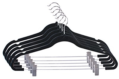 HOME BASICS FH01454 Samt-Kleiderbügel mit Clips, 45,7 cm, Schwarz, 5 Stück
