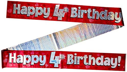 9ft Banner Happy 4th Birthday Pink holographic