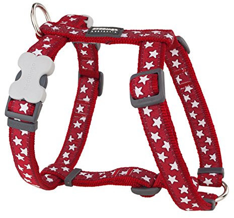 Red Dingo Designer Hundegeschirr, weiße Sterne auf Rot, 12mm x Halsumfang: 25-39cm / Körper 30-44cm Größe XS