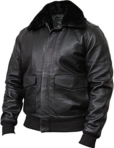 BRANDSLOCK Herren Fliegerjacke aus echtem Shearling Lammfell Leder Bomber Fliegerjacke