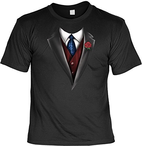 Herren Fun T-Shirt - Smoking Krawatte Weste - Elegante Anzug Shirts 4 Heroes schwarz hochwertig Bedruckt Geschenk Set mit Mini Flaschenshirt