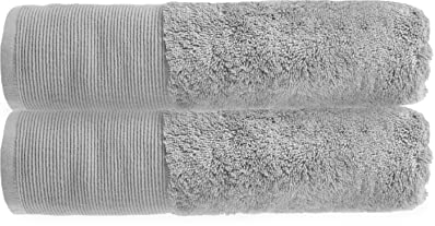 Allure Pack of 2 Bamboo Bath Towels 70 x 125cm – Luxury Super Soft Hypo-Allergenic Plush 550GSM Pair of Bathroom Towels (Silver Grey)