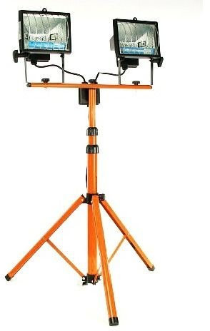 240v Twin site Light Work Tripod Head Halogen Two Floodlight Stand Lighting U8