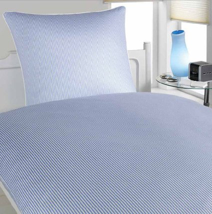 Baumwolle Bettwäsche ELEGANTE «Hamburger Streifen» blau-weiß - Maco