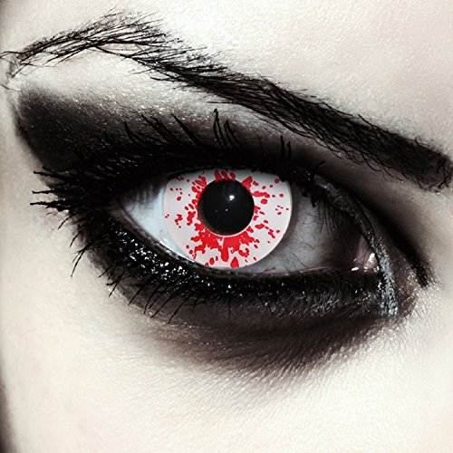 DESIGNLENSES, Blutig weiße farbige Halloween Kostüm Kontaktlinsen, 1 Paar (2 Stück),weiche weiß rote Zombie Farblinsen ohne Stärke, Blood Splash