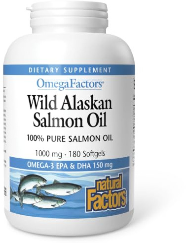 Natural Factors, Omega Factors, Wild Pacific/Alaskan Salmon Oil, 1000 mg, 180 Softgels.