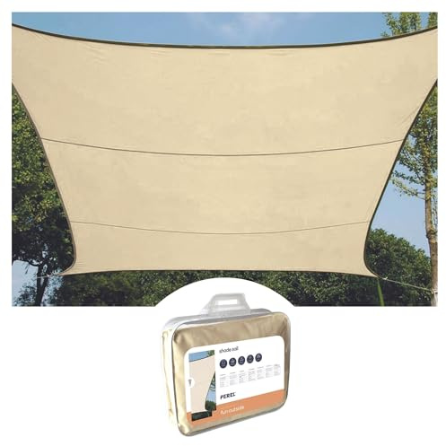 Perel Quadratisches Sonnensegel 5 x 5 m, wasserabweisendes und atmungsaktives Polyester-Schattentuch für Garten, Terrasse und Balkon, 90% UV-Schutz, Edelstahl-O-Ringe, cremefarben