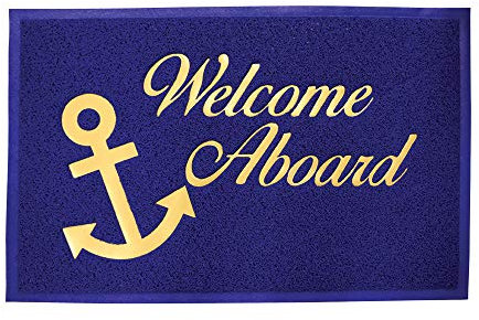 Lalizas PVC Welcome Matte, Blue with White Text