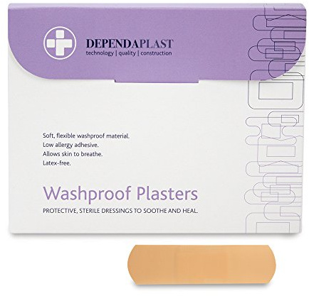 Dependaplast Washproof Plasters - 7.5 cm x 2.5 cm, Flexible PU Plastic Film, Secure Adhesive, Breathable, Waterproof - Box of 100