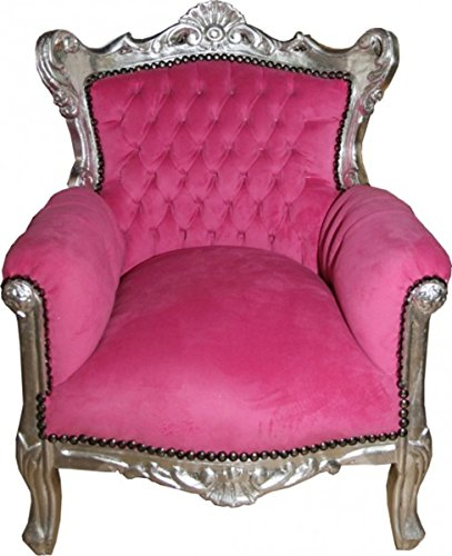 Casa Padrino Barock Kinder Sessel/Thron Rosa/Silber