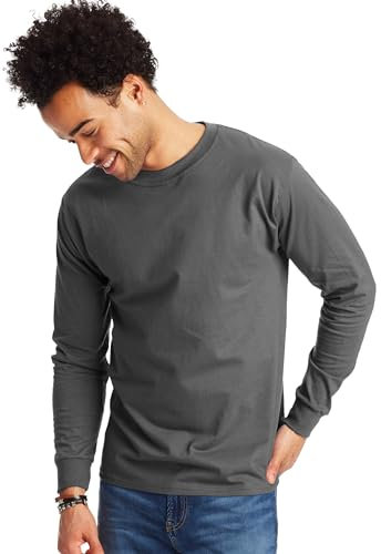 Hanes Men's Long Sleeve Beefy-T Shirt, Smoke Grey, Medium (Pack of 2)