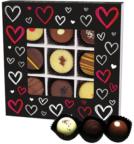 Hallingers Genuss Manufaktur Pralinen Valentinstagsgeschenk - mit & ohne Alkohol, handmade aus Edelkakao in wertiger L-Geschenkbox Love Black, Valentintstag für Frauen Männer