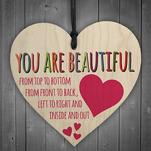 Red Ocean You Are Beautiful Wooden Hanging Heart Valentines Day Girlfriend Wife Gift Sign