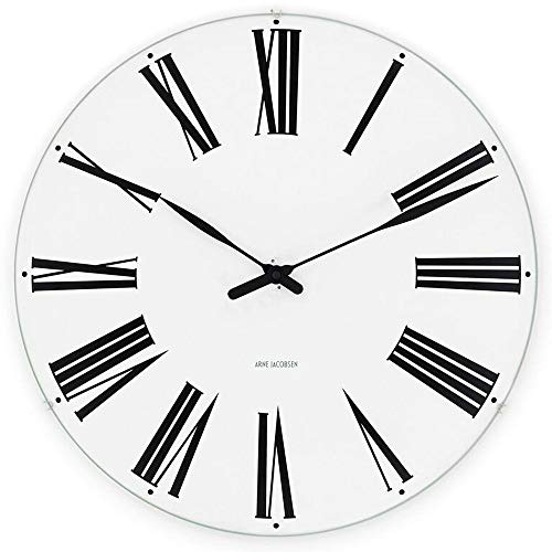 Arne Jacobsen Roman Wall Clock, White and Black, 11.4 D, Gift Box Included