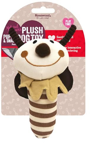 Rosewood Natural Nippers Shake and Rattle Puppy Toy – Soft Plush Dog Toy with Rattle Sound – Teething Toy for Puppies and Small Dogs – Interactive and Safe Chew Toy