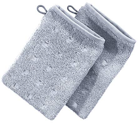 Möve Waschhandschuh 2er-Pack Quadretti Walk-Frottier Silber Größe 15x20 cm