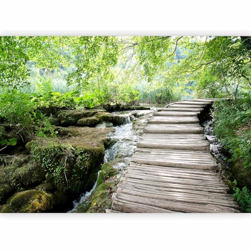 murando - Papier peint panoramique moderne 300x210 cm - Revêtement mural décoration pour chambre salon - Design moderne - Vert gris beige - Des arbres forêt feuilles nature paysage 101103-6
