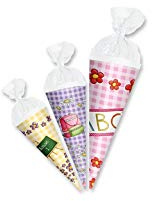 ROTH Schultüten 3er Set Anhängetütchen - Mädchen 15/125/10cm rund Kreppverschluss mit Band