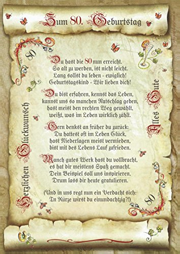 Die Staffelei Geburtstagskarte 80. Geburtstag Urkunde A4 / Witziges Gedicht auf hochwertigem Papier/besondere Geschenkidee zum Geburtstag