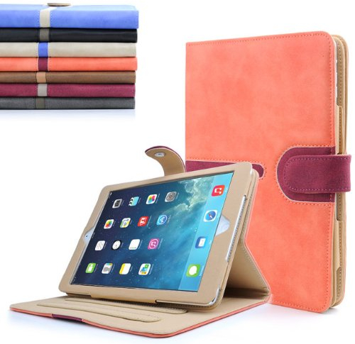 Gadget Giant A® New Genuine Buckle Series Suede Leather Luxury Feel 360 Degree Rotating Smart Flip Wallet Stand Case Cover for the New iPad Air iPad 5 with Full Auto Sleep Wake Function - Pink & Tan iPad Air / iPad 5 Case & LCD Screen Protector for iPad Air - Also Detatchable from Wallet (2 in 1 Case), [Importado de Reino Unido]