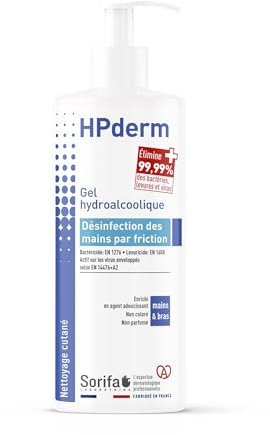 Carton standard de 30 HPderm Gel hydroalcoolique pour la désinfection des mains - Flacon pompe 500 ml