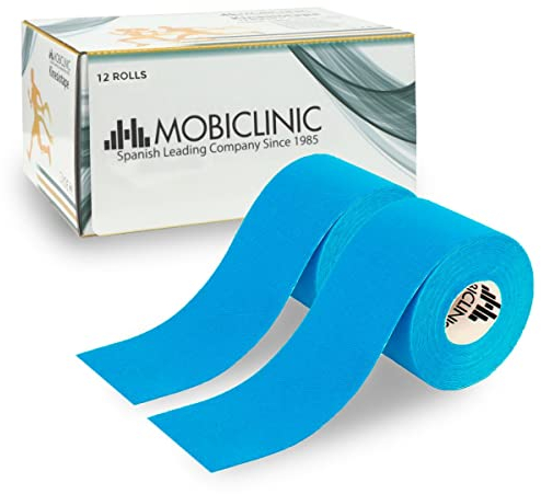 Mobiclinic®, Pack 12 uds. kinesiotape, Venda neuromuscular adhesiva, 5m x 5cm, Esparadrapo deportivo, Alivio dolor muscular, Vendaje kinesiológico, Cinta kinesiológica, Face tape, Azul
