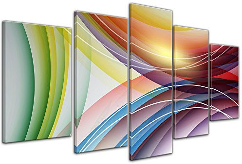 Wandbild - Abstrakte Kunst LV - Bild auf Leinwand - 100x50 cm fünfteilig - Leinwandbilder - Abstrakt - Grafische Darstellung bunter, geschwungener Bögen