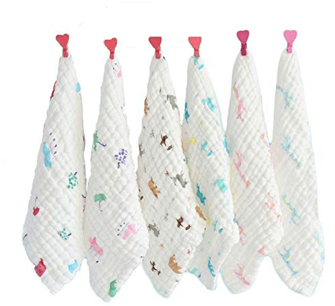 BWINKA Paquet de 12 serviettes de bain en mousseline de bambou avec crochet, 12 x12 lingettes réutilisables, serviettes de toilette pour le cadeau de douche
