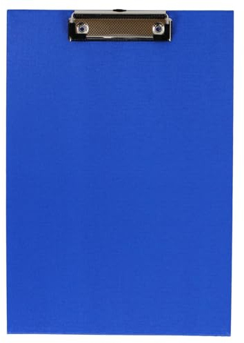 Klemmbrett Schreibplatte A4 economy PVC-Folie leinengeprägt blau | A4‑Klemmbrett aus Graupappe mit PVC‑Überzug, blau, leinengeprägt, mit Drahtbügelklemme & Aufhängeöse