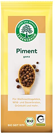 Lebensbaum Piment ganz, vielseitiges Bio-Gewürz aus Piment-Körnern, Nelken-Pfeffer für Weihnachtsgebäck, Suppen, Marinaden, leckere Braten, vegan, 30g