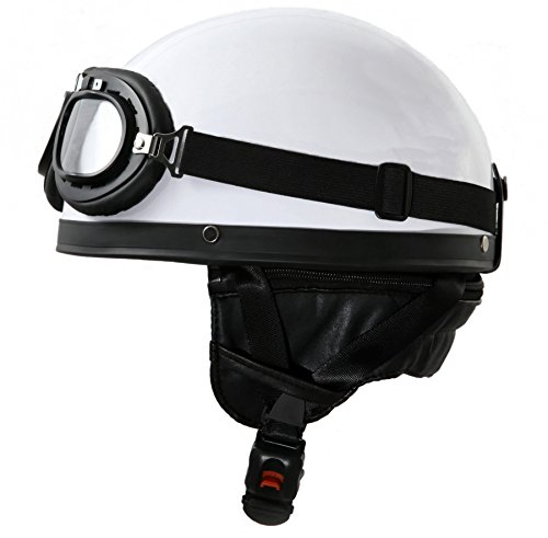 ATO Moto Oldtimer Motorradhelm mit Brille Größe: XL 61cm, Weiß