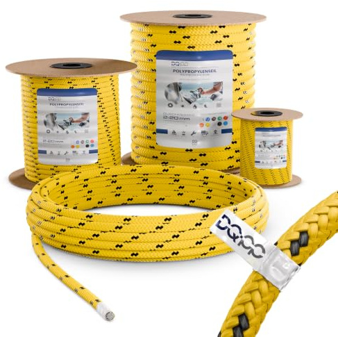 100m POLYPROPYLENSEIL 8mm GELB Traglast bis 750 kg Flechtleine Textilseil Leine Schnur Rope Kunststoffseil Polyseil geflochten