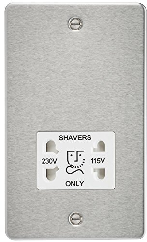 Knightsbridge Flat Plate 115/230V Dual Voltage Shaver Socket - Brushed Chrome with White Insert