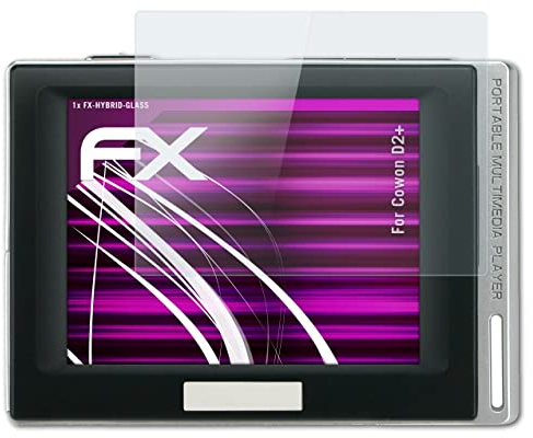 atFoliX Glasfolie kompatibel mit Cowon D2+ Panzerfolie, 9H Hybrid-Glass FX Schutzpanzer Folie