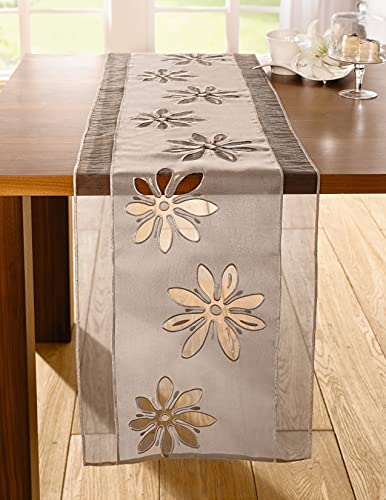 Tischläufer Organzablüte Sand / braun, 40x160 cm, Tischband, Tischwäsche