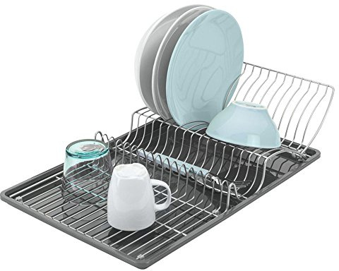 Metaltex WING TEX - Escurreplatos con ala abatible y bandeja. Acabado POLYTHERM color Gris. Dimensiones: 50x31x11cm